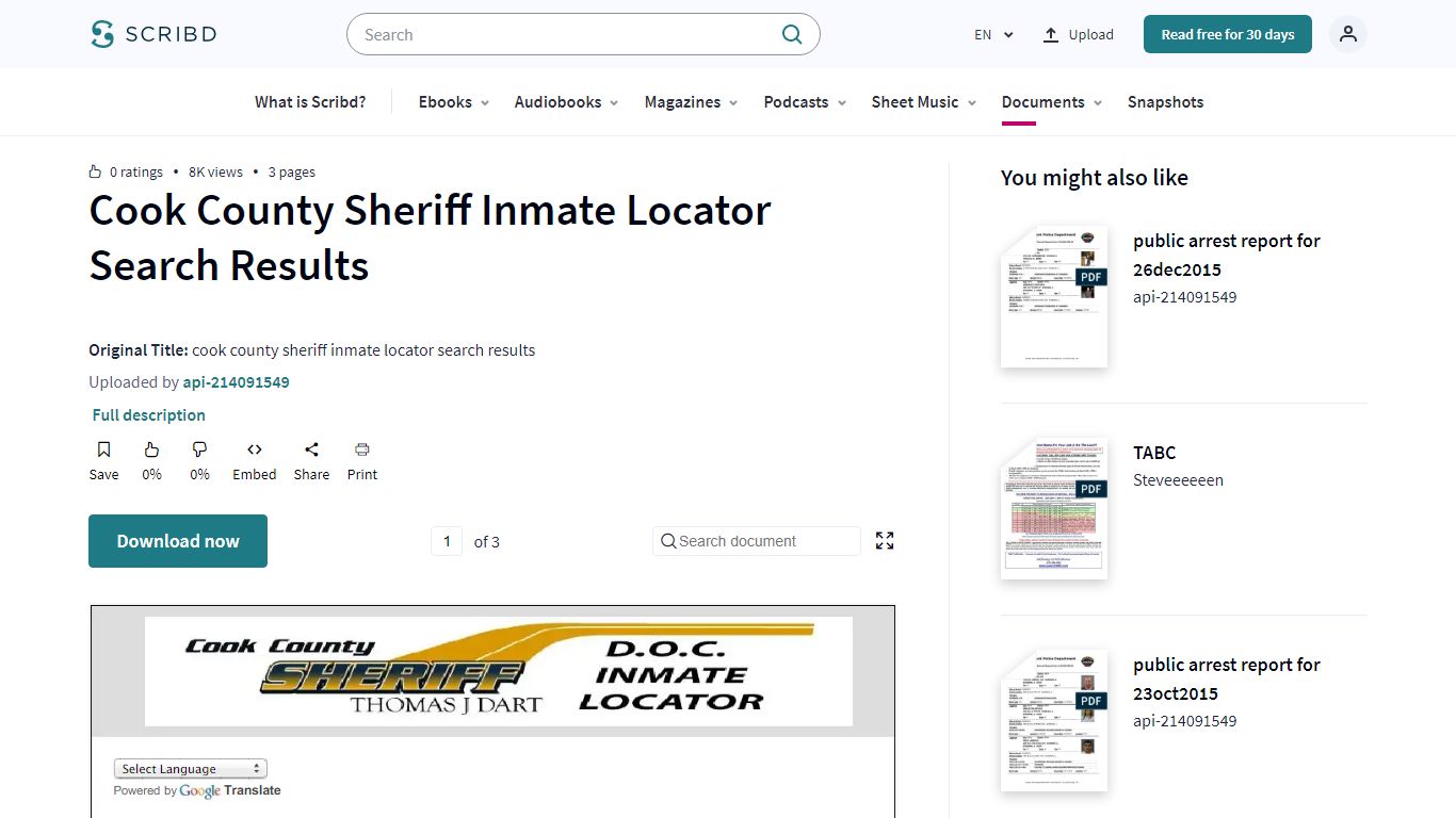 Cook County Sheriff Inmate Locator Search Results